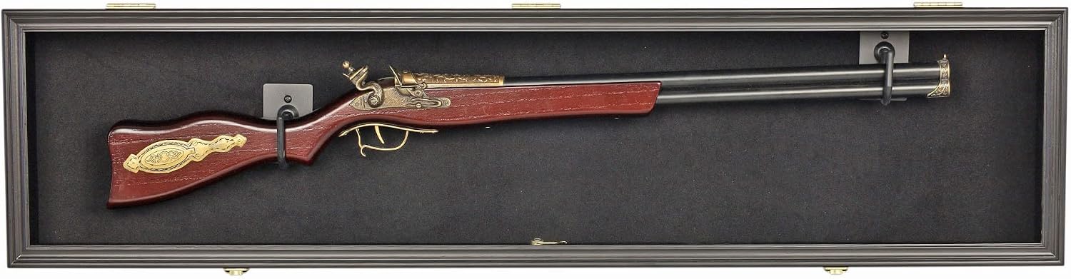 DisplayGifts 44' Long Rifle Gun Shotgun, Saber, Sword or Golf Club Display Case Cabinet Rack Putter Shadow Box w/98% UV Protection Lockable Door (Black Finish)
