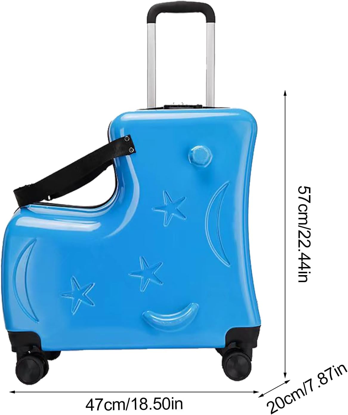 Children's Ride on Carry Suitcase - 20in Kids Travel Luggage with Password Lock, 20in Quiet Wheels Seat Belts, | Suitcase for Airplane, Childrens Stroller Trunk for todlers