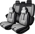Full Set Seat Covers for Lincoln Nautilus 2019-2024 2025,Leather Car Seat Cover,Soft Seat Cushion Covers with Airbag,Waterproof Automobile Seat Protectors for Nautilus(Black Gray,Deluxe)