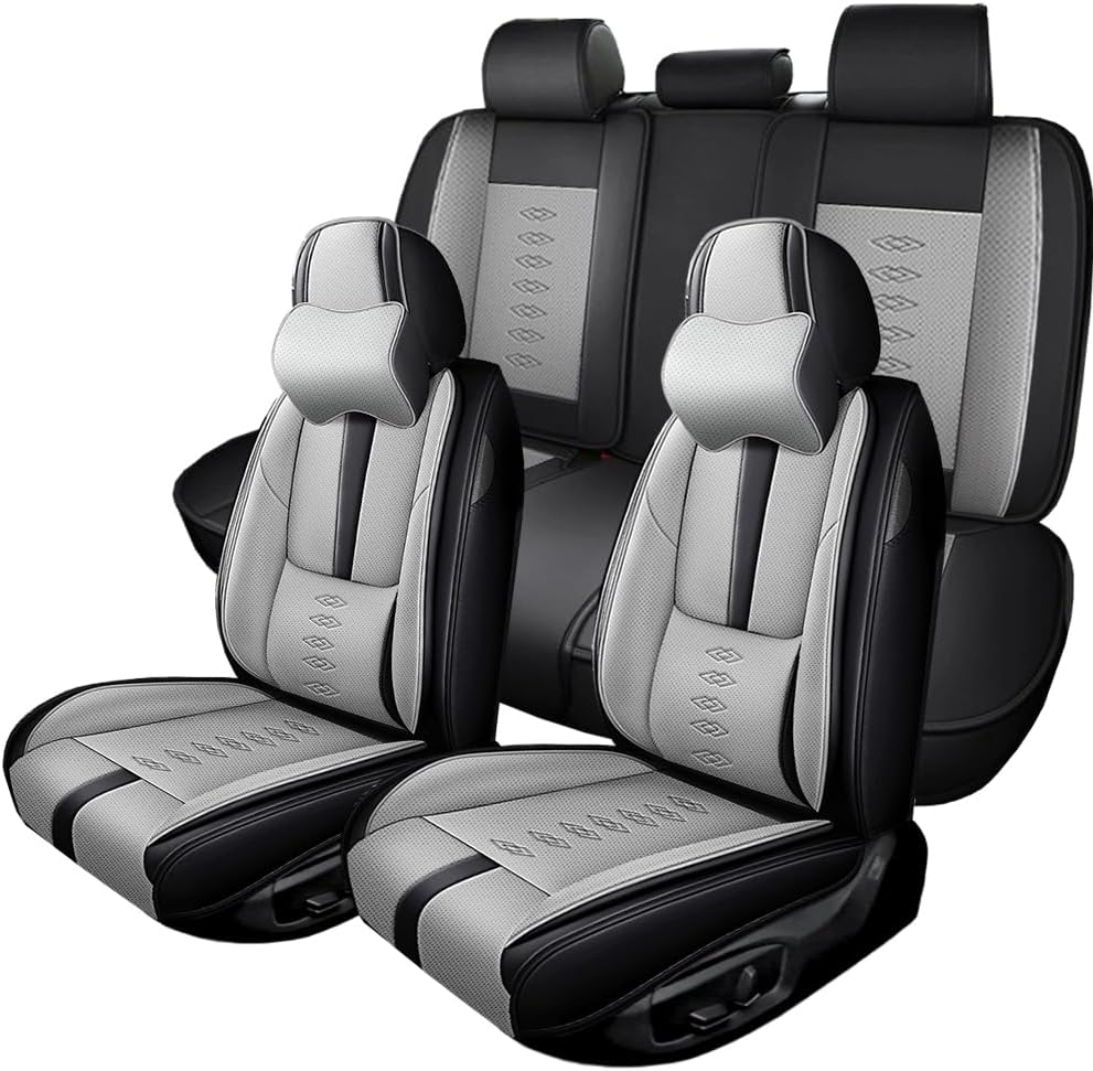 Full Set Seat Covers for Lincoln Nautilus 2019-2024 2025,Leather Car Seat Cover,Soft Seat Cushion Covers with Airbag,Waterproof Automobile Seat Protectors for Nautilus(Black Gray,Deluxe)