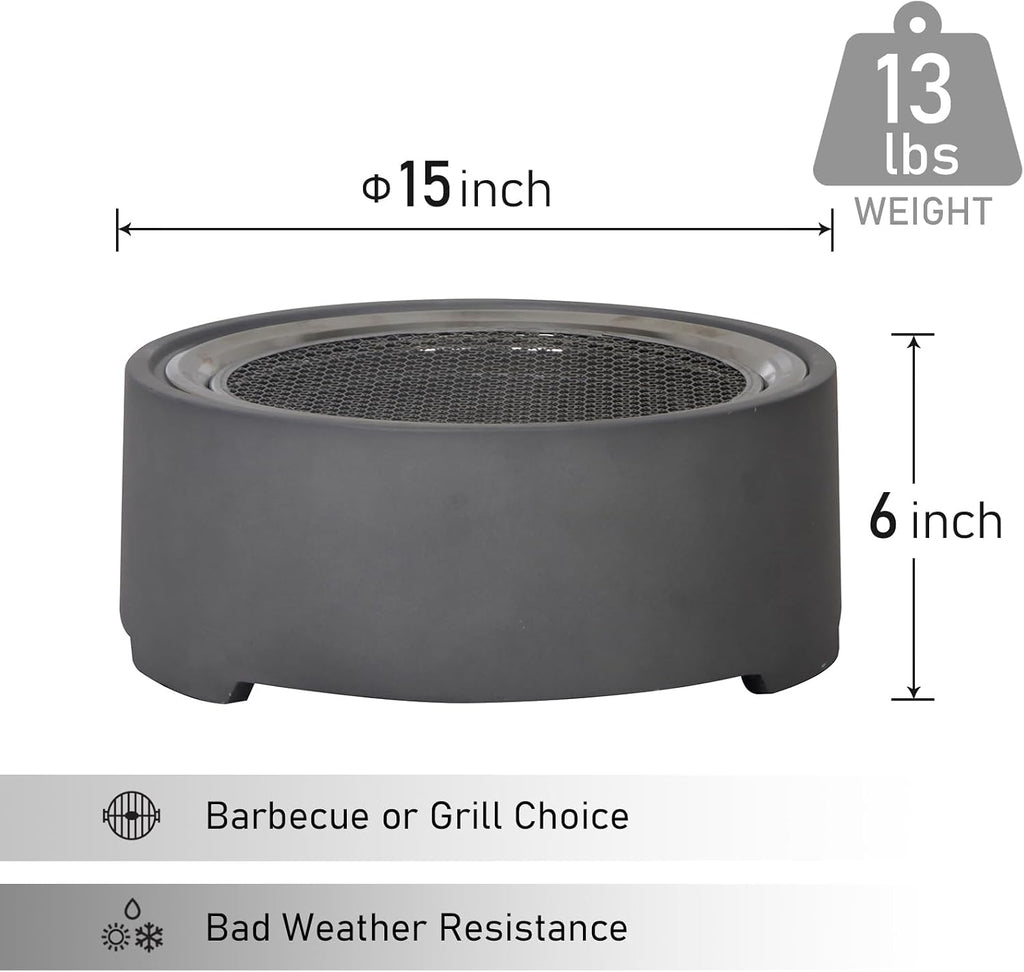 Afterglow 15 Inches Charcoal Grill Barbecue Smoker Stove Tabletop BBQ Outdoor Party for Patio Garden Backyard Decking Camping, Gray