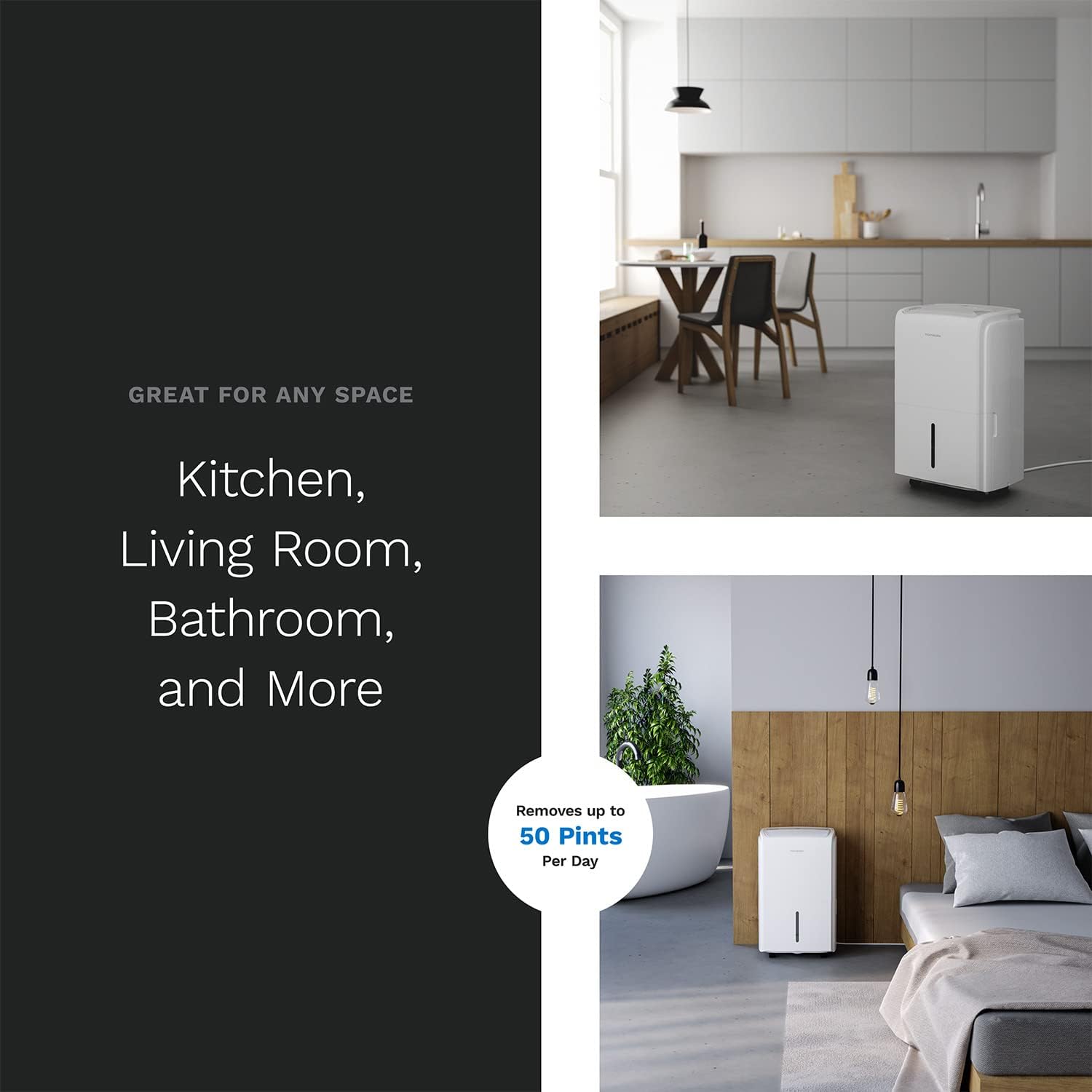 hOmeLabs 4000 Sq. Ft. Dehumidifier with Pump - Ideal for Large Rooms, Home Basements and Whole House - Powerful Moisture Removal and Humidity Control - 50 Pint Capacity