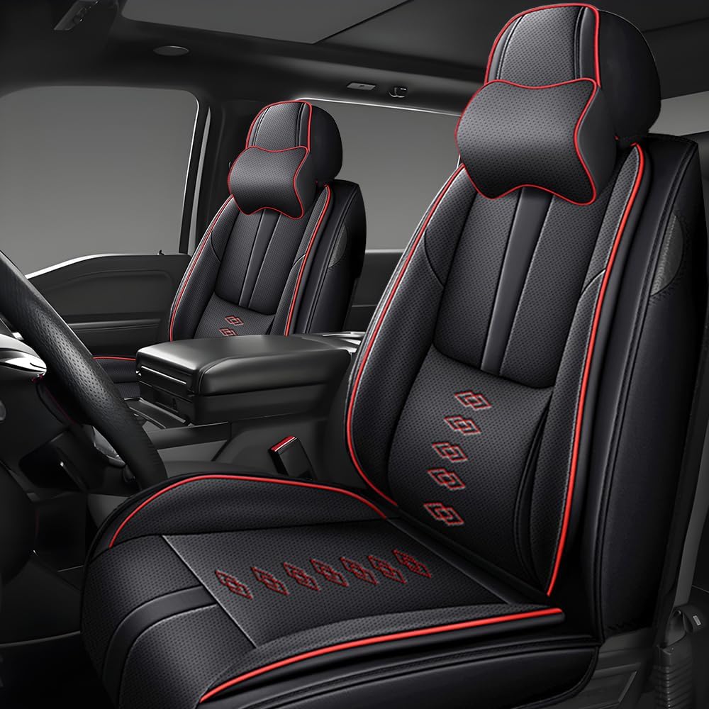 Front Seat Covers for Toyota Highlander 2001-2024,Leather Car Seat Covers,Interior Accessories Seat Covers,Waterproof Car Seat Protectors for Highlander(Black Red,Deluxe)