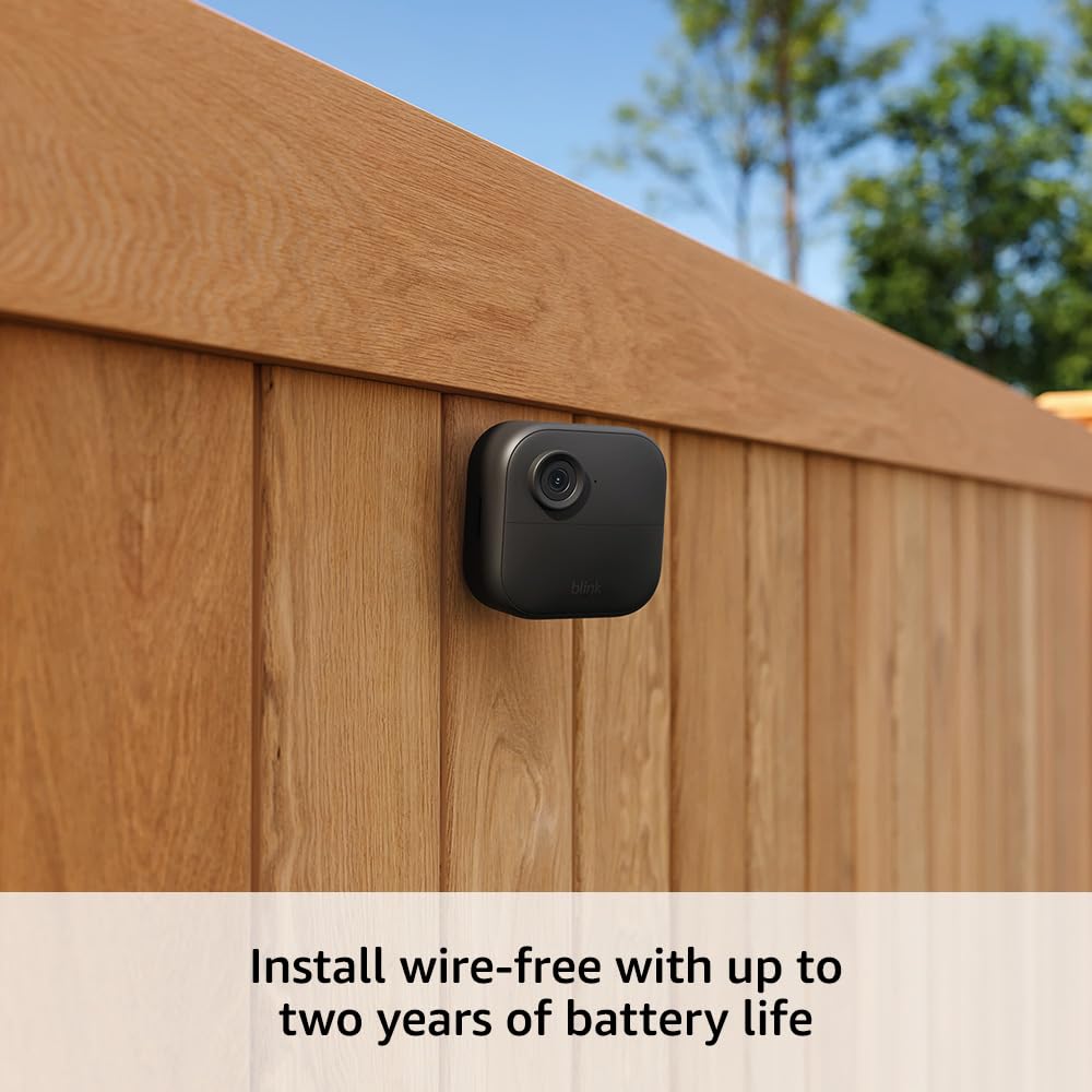 Blink Outdoor 4 (4th Gen) + Blink Mini – Smart security camera, two-way talk, HD live view, motion detection, set up in minutes, Works with Alexa – 3 camera system + Mini (Black)