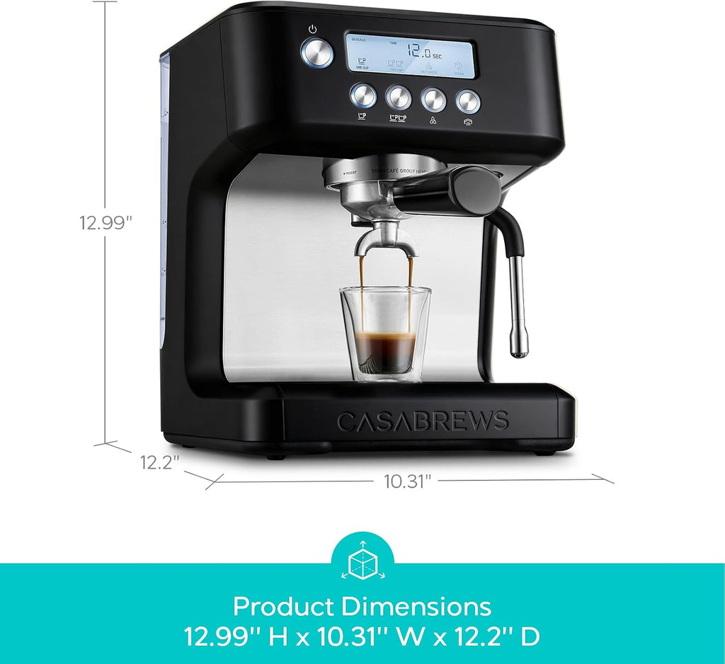CASABREWS Ultra Espresso Machine with LCD Display, 20 Bar Espresso Maker with Powerful Milk Frother, Customizable Brewing Temperature, Barista-Level Latte and Cappuccino Machine for Home, Black