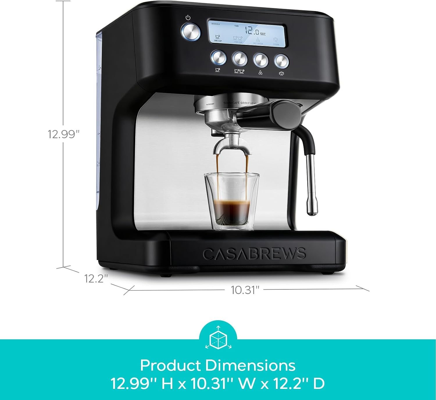 CASABREWS Ultra Espresso Machine with LCD Display, 20 Bar Espresso Maker with Powerful Milk Frother, Customizable Brewing Temperature, Barista-Level Latte and Cappuccino Machine for Home, Black