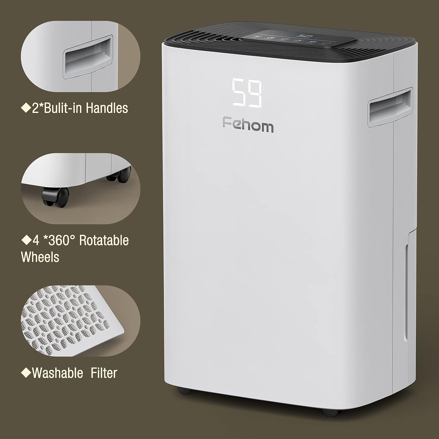 50 Pints Dehumidifier for Space Up to 4500 Sq. Ft at Home, Dehumidifier for Basement with Drain Hose and 0.66 Gal Water Tank, Front Humidity Display, Ideal for Basements, Bedrooms, Bathrooms