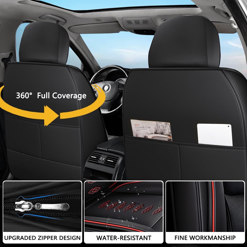 Front Seat Covers for Toyota Highlander 2001-2024,Leather Car Seat Covers,Interior Accessories Seat Covers,Waterproof Car Seat Protectors for Highlander(Black Red,Deluxe)