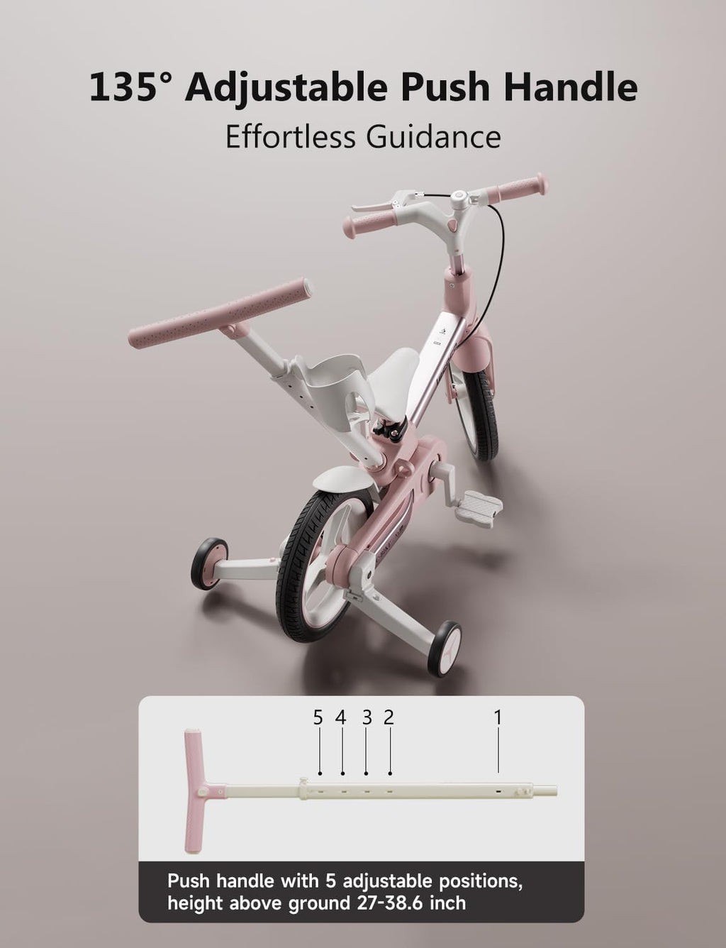 lecoco Upgraded Toddler Bike with Push Handle 6 in 1 for Kids, Balance Bicycle Toys with Training Wheels, Brackes, Cup Holder, Pedal, Kickstand Birthday Gift for Boys and Girls