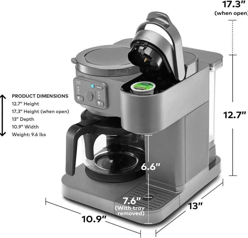 K-Duo Coffee Maker for Hot and Iced Drinks, Single Serve KCup Pod Brewer and 12 Cup Carafe Drip Coffee Pot, 60oz Water Reservoir,Pause & Pour Feature, Perfect for Home & Office Use (Moon Grey)