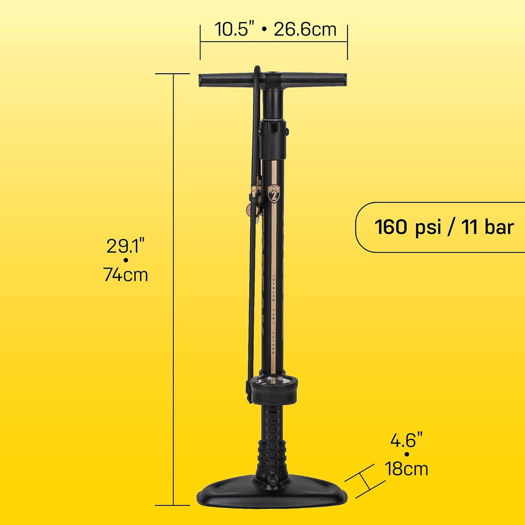 Topeak JoeBlow Tubi 2Stage Bike Pump – High-Pressure & High-Volume Floor Pump with TubiHead for Tubeless & Standard Tires, Dual-Scale Gauge, Long Hose, Durable Steel & Aluminum Construction