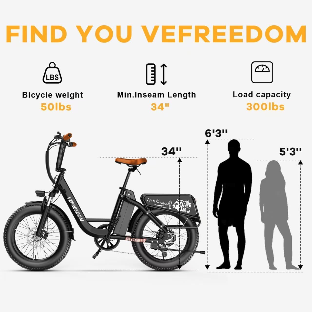 EUY Electric Bike for Adults with Peak 1500W Motor, 48V 20Ah Removable Battery Fast Ebike,Max 70Miles,20' x4.0 Fat Tire Commuting Electric Mountain Bike,7-Speed, Step-Thru Bicycle