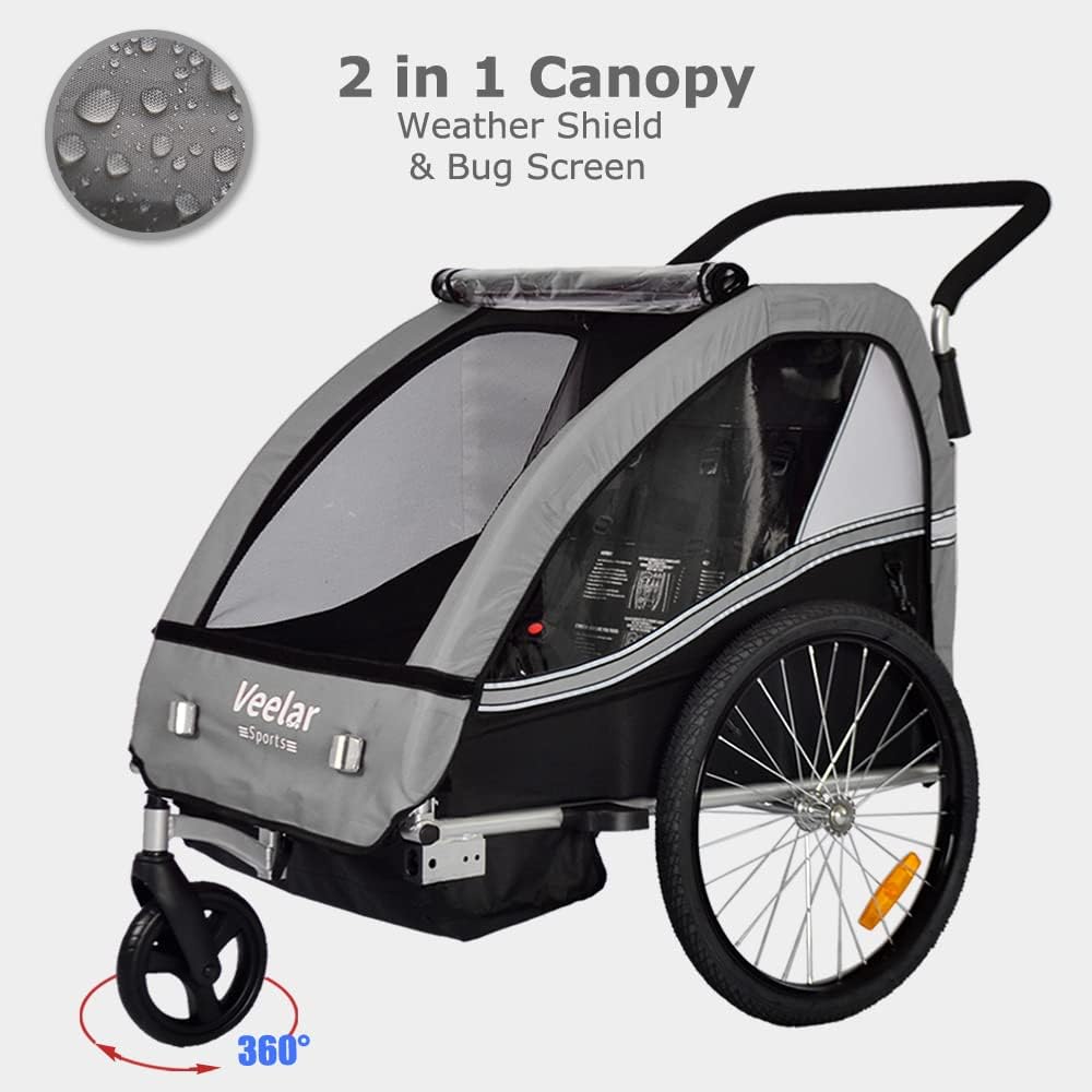 Veelar Bike Trailer & Stroller 2 in 1 Double Seat for Toddlers, Kids, Child Bicycle Carrier Jogger