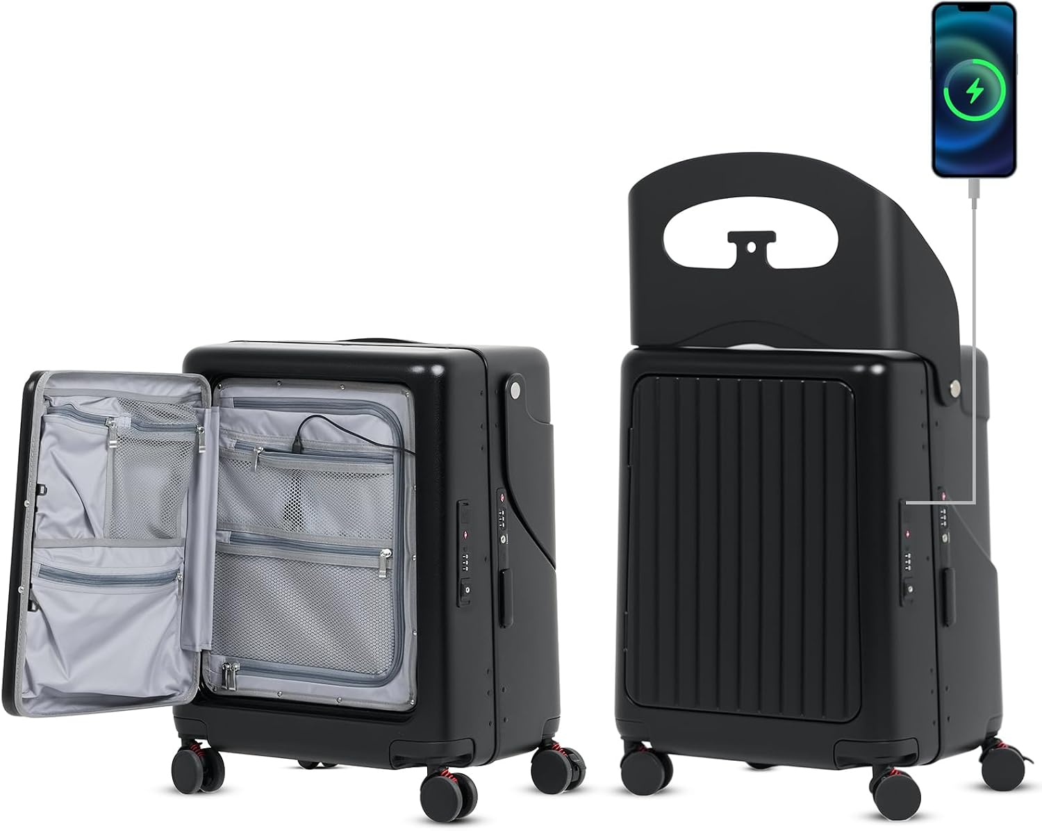 smilesun 22' Carry On Luggage with Seat For Kids & Adults，Hardside Ride On Suitcase Front Opening with 360°Spinner and TSA Lock For Travel (Black with Front Open, 22')