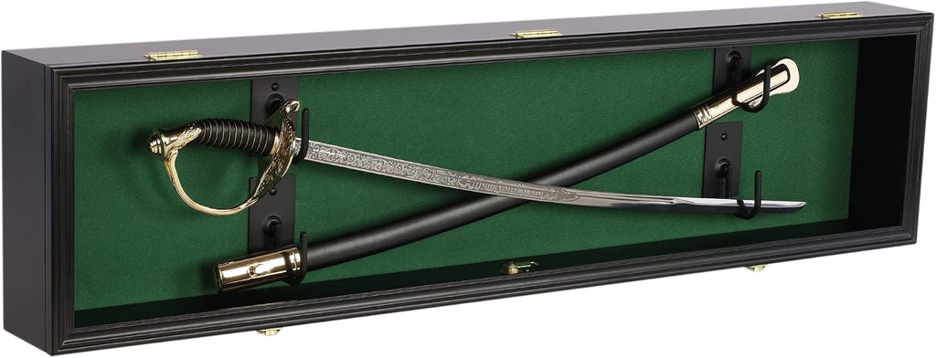 ONE 44' Rifle Gun Shotgun Display Case Saber Sword Golf Club Display Case Cabinet Rack Putter Shadow Box w/98% UV - Lockable Door (Green Felt)-Black Frame