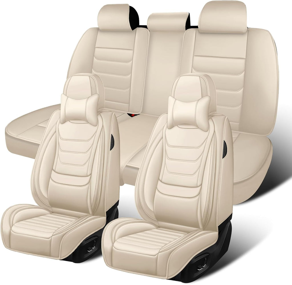 Fit for Toyota Highlander 2001-2025 Custom Seat Covers, PU Leather Car Seat Covers, Full Coverage Protection, Thick Cushioning Seat Protectors(Luxury Full Set/Beige)