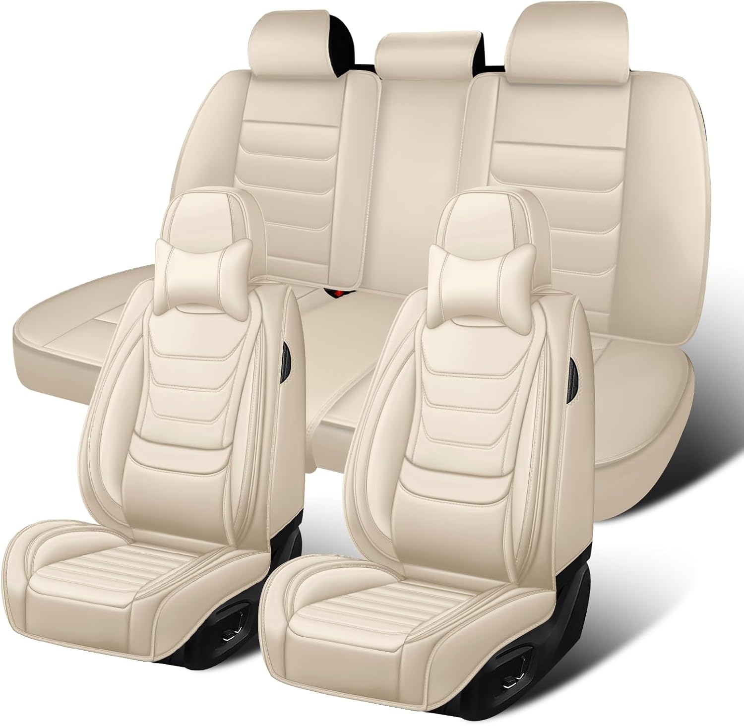 Fit for Volkswagen Beetle 2012-2019 Custom Seat Covers, PU Leather Car Seat Covers, Full Coverage Protection, Thick Cushioning Seat Protectors(Luxury Full Set/Beige)
