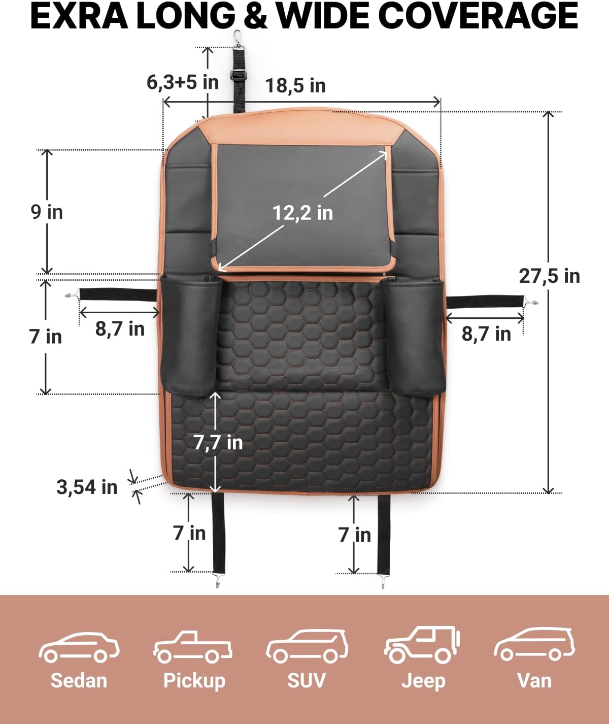 Owleys Car Seat Organizer Backseat Back Organizers & Storage Of Automotive Seatback Toy Organization For Kids Black Brown Tan 2 pc