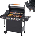 6-Burner Propane Gas BBQ Grill with Side Burner, 72,000 BTU Stainless Steel Barbecue Grill with Cast Iron Grates and Side Table for Outdoor Cooking Kitchen Patio