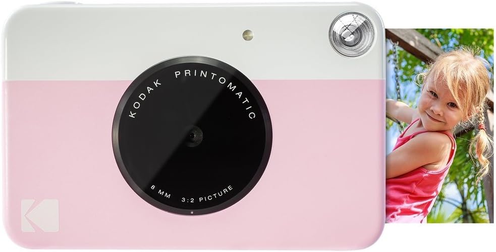 KODAK Printomatic Full-Color Instant Print Digital Camera Colorful Photos On Zink 2x3' Sticky-Back Photo Paper 5MP Gift Bundle: Case + Zink 2x3' 20pk + Album + Stickers + Frames + Markers - Pink