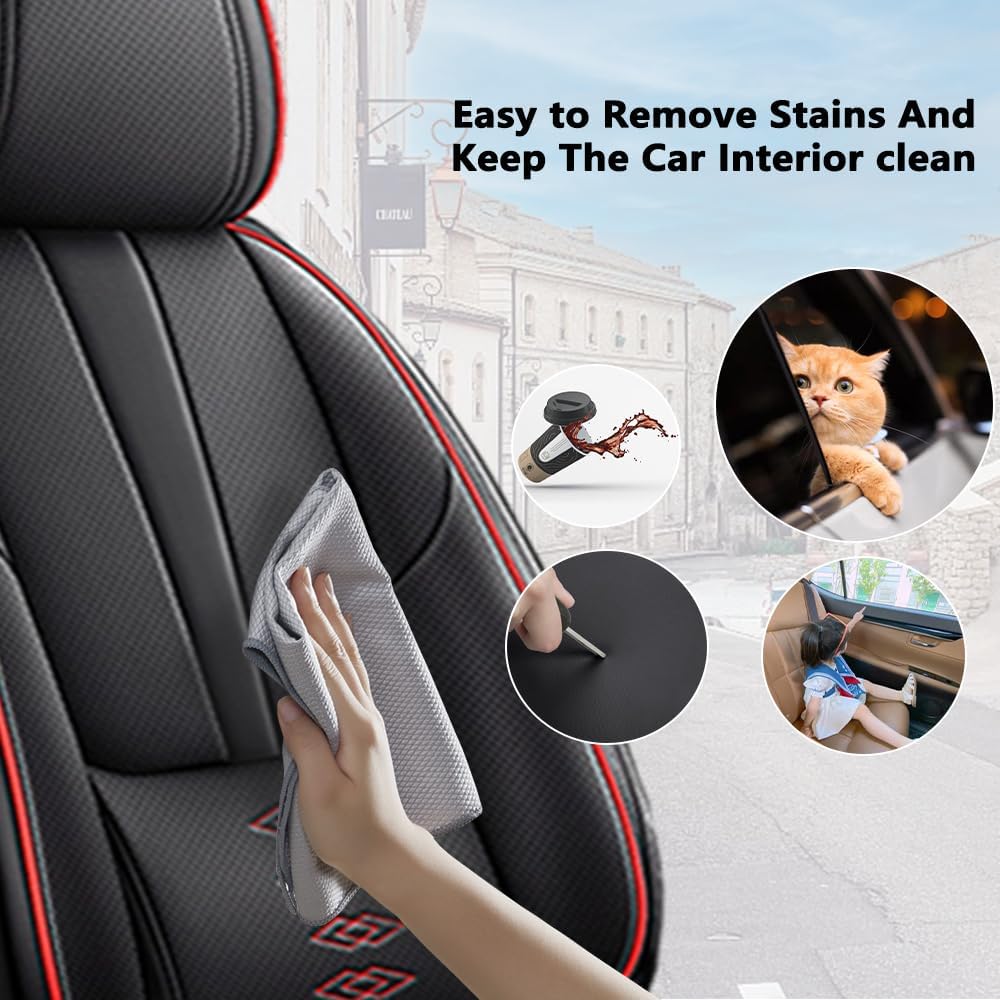 Front Seat Covers for Toyota Highlander 2001-2024,Leather Car Seat Covers,Interior Accessories Seat Covers,Waterproof Car Seat Protectors for Highlander(Black Red,Deluxe)