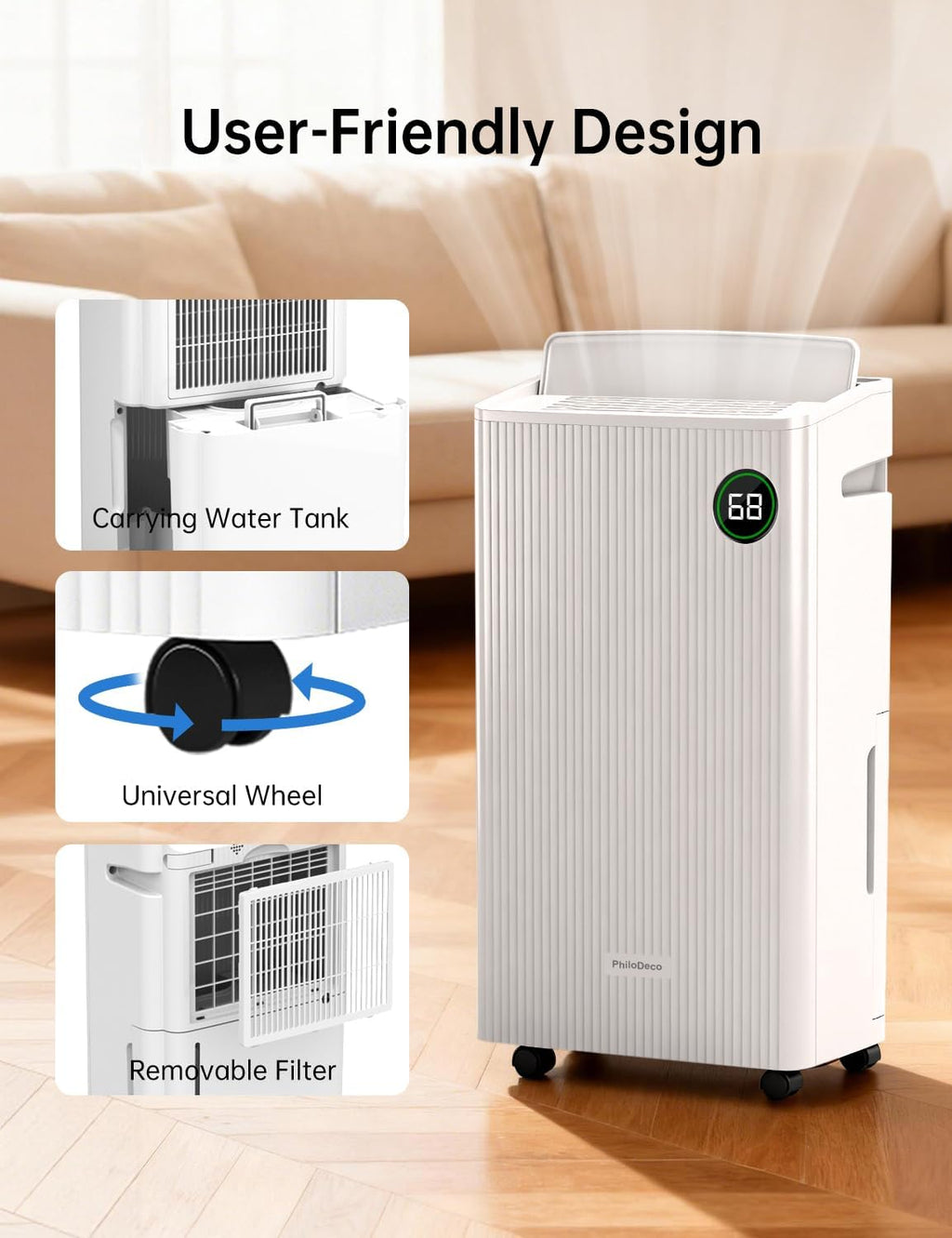 4500 Sq.Ft Dehumidifier with Drain Hose Max 80 Pint, Automatic Defrosting, Intelligent Humidity Control with 24HR Timer, Smart Quiet Dehumidifier, for Basement, Bathroom, Bedroom, Home, White