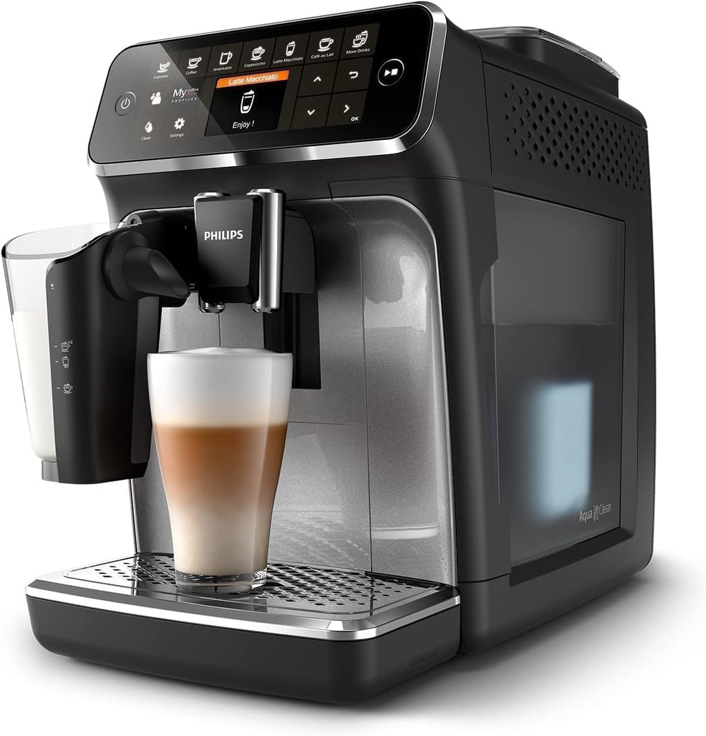 Philips 4300 Series Fully Automatic Espresso Machine - LatteGo Milk Frother, 8 Coffee Varieties, Intuitive Touch Display, Black, (EP4347/94)