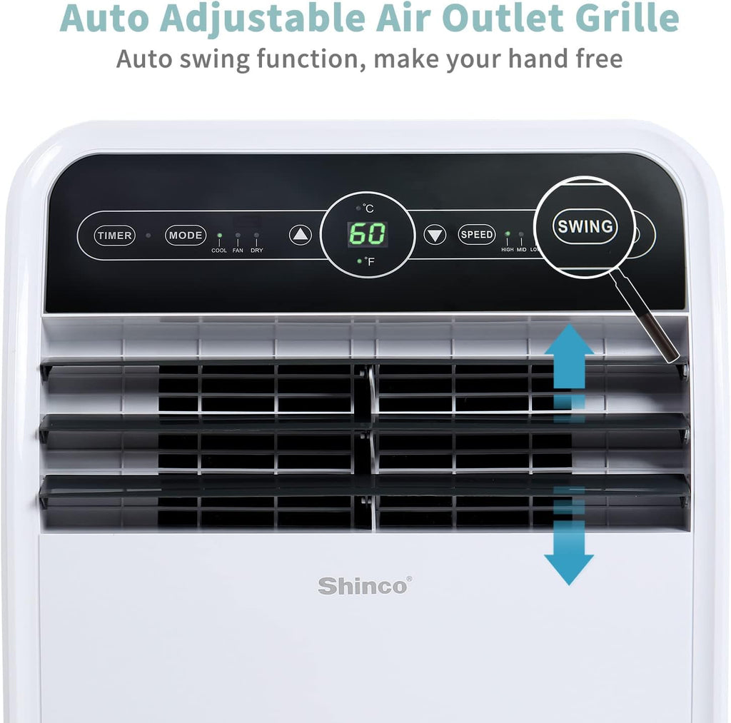 Shinco 12,000 BTU Portable Air Conditioner, Portable AC Unit with Built-in Cool, Dehumidifier&Fan Modes for Room up to 450 sq.ft, with Remote Control, 24 Hour Timer, Installation Kit