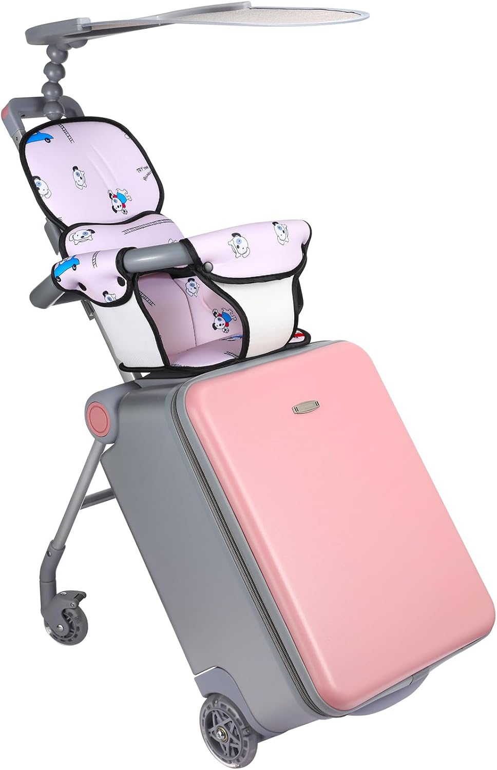 Carry on Luggage with Seat for Kids Expandable Ride on Suitcase with Spinner Wheels and Locks for Travel(Pink)