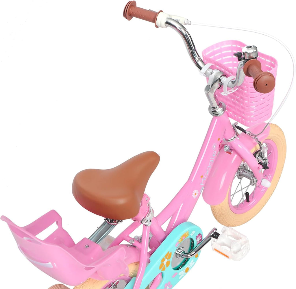 Glerc Maggie Girls Bike, 12-20 Inch Kids Bike for 2-13 Years Old Children, Princess Style Kids Bicycle with Doll-Seat & Basket & Training Wheels, Multiple Colors