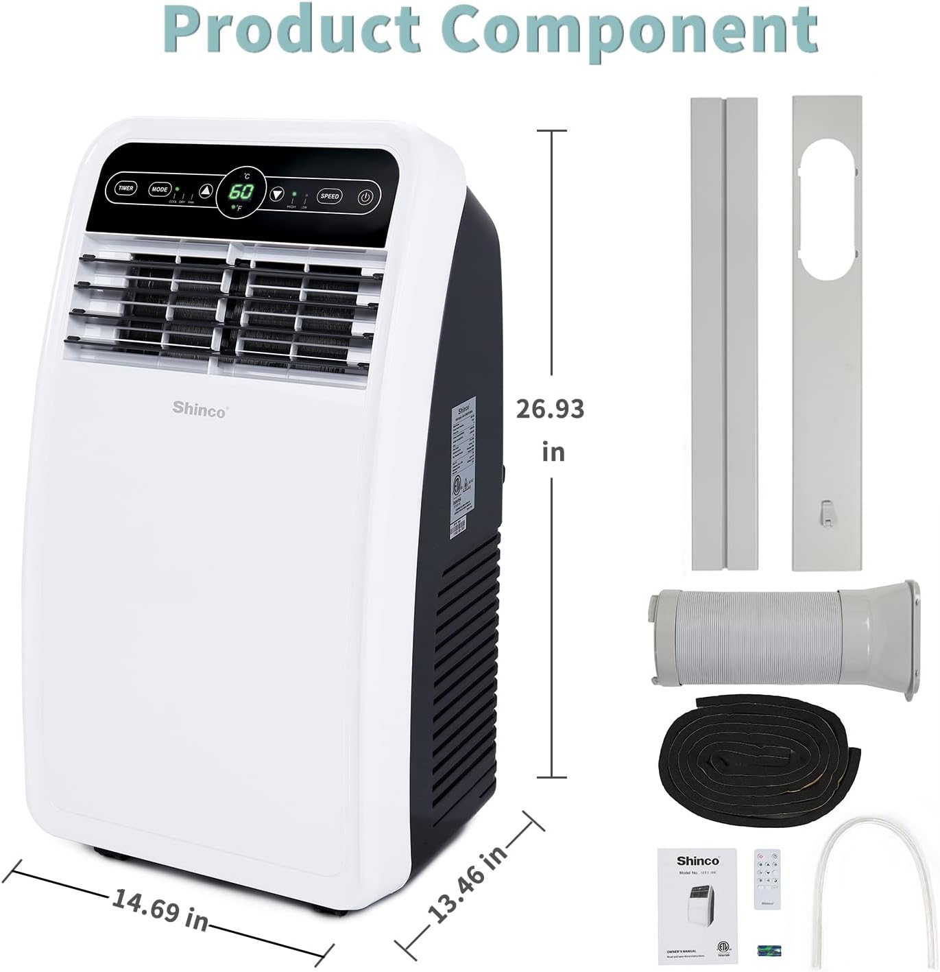 Shinco 8,000 BTU Portable Air Conditioner, AC Unit with Built-in Cool, Dehumidifier & Fan Modes for Room up to 350 sq.ft, Conditioner Remote Control, 24 Hour Timer, Installation Kit
