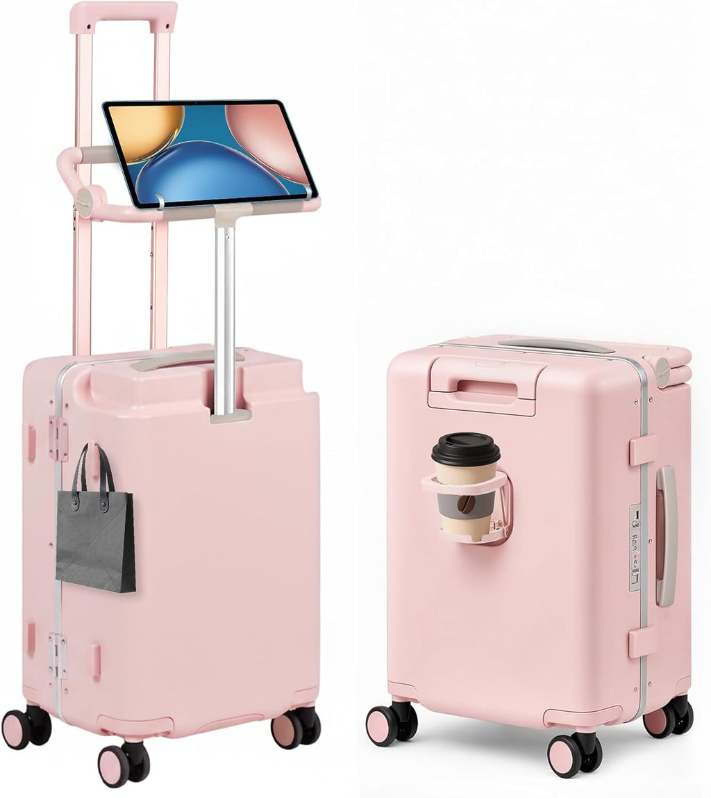 Kids Ride-On Luggage with Adjustable Safety Seat, 20 Inch Carry On Suitcase with 360° Silent Wheels, Cup & Tablet Holder, TSA Lock, For Toddlers to Adults, 200lbs Support, Lightweight Travel Suitcase