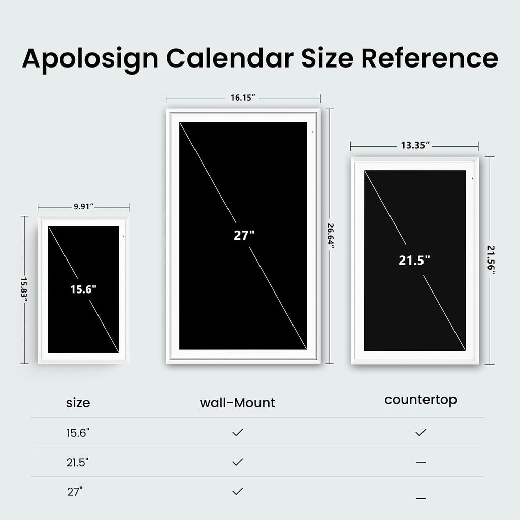 Apolosign 15.6-inch Digital Calendar : Dual Mode Smart Wall Planner, No Subscription, Install Apps, Sync Calendars, Electronic Touchscreen Interactive Display for Family Schedules, Chore Chart (White)
