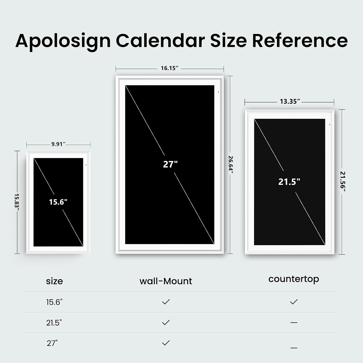 Apolosign 15.6-inch Digital Calendar : Dual Mode Smart Wall Planner, No Subscription, Install Apps, Sync Calendars, Electronic Touchscreen Interactive Display for Family Schedules, Chore Chart (White)