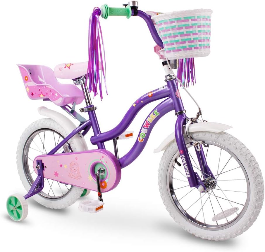 Kid's Bike Steel Frame Children Bicycle Little Princess Style 12-14-16-18-20 Inch with Training Wheel