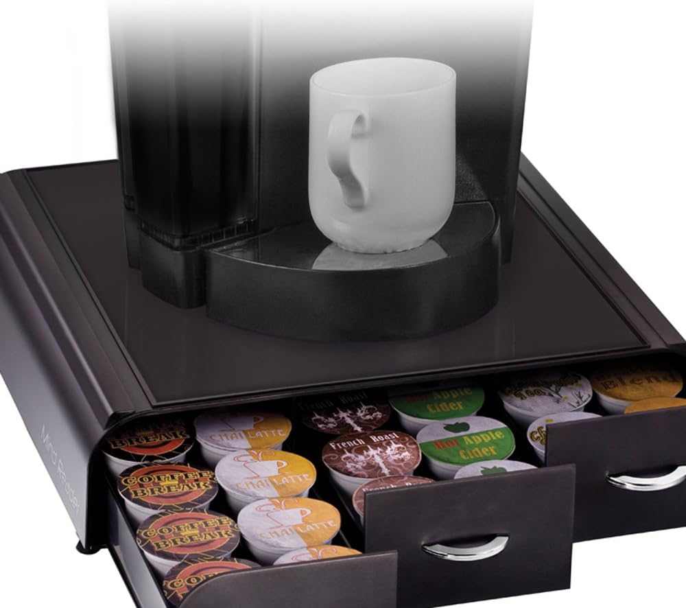 Mind Reader Single Serve Coffee Pod Organizer with 3 Drawers, 36 Pod Capacity, 13.5'L x 12.25'W x 2.5'H, Black (Pack of 8)