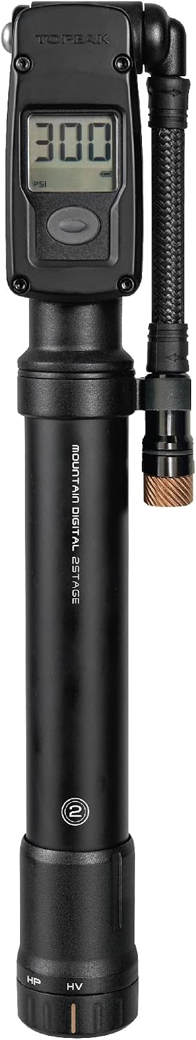 Topeak Mountain Digital 2Stage Bike Pump – Dual-Mode High-Pressure/High-Volume Shock Pump with Digital Gauge, SmartHead ThreadLock & Pressure-Rite Valve System