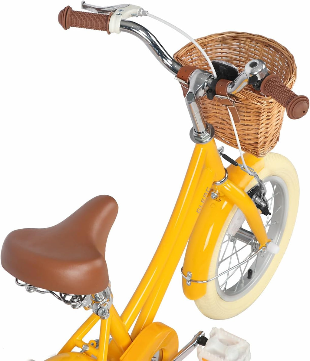 Glerc Little Molly 12-20 Inch Kids Retro Cruiser Bike for 2-13 Year Old with Wicker Basket & Training Wheels/Kickstand, Multiple Colors