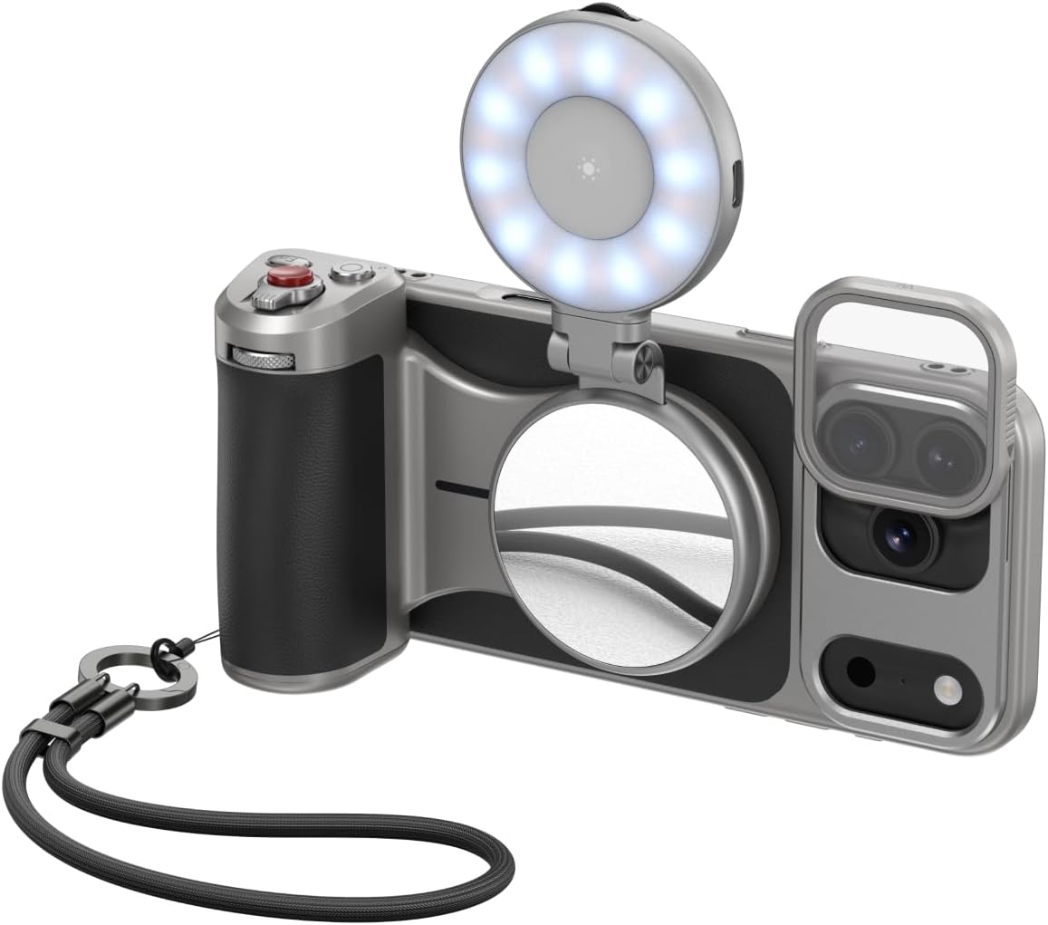 TELESIN Master Grip Universal for iPhone/MagSafe, Magnetic Phone Camera Grip with C03 Selfie Light Creator Kit Built 3200mAh Battery Wireless Charging -【Graphene Case Only for iPhone 17 Pro】