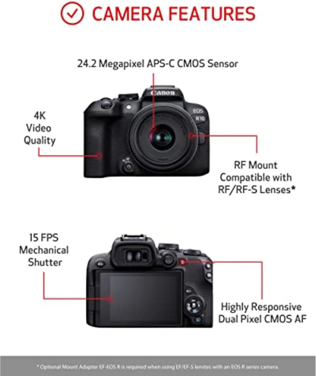 Canon EOS R10 Mirrorless Camera with RF-S 18-45mm Lens Kit
