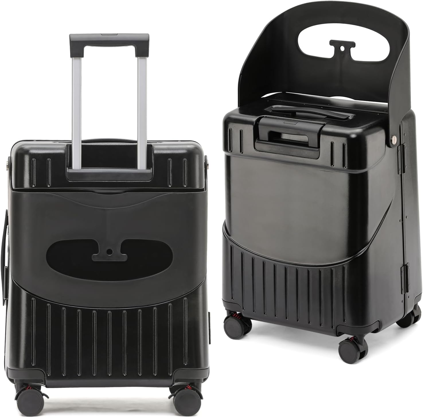 Apelila Hardside 22'' Luggage with Seat for Kids & Adults, 360° Lockable Spinner Wheels Travel Suitcase with TSA Approved Lock and Seat Belts(Black, 22-Inch)