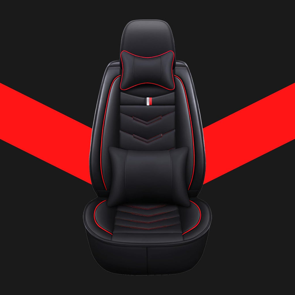 Car Seat Covers Fit for GMC Yukon XL 2000-2025, Leather Seat Covers for Car, Waterproof Non-Slip Durable Car Seat Protector(5 Seats with Pillow,Black Red)