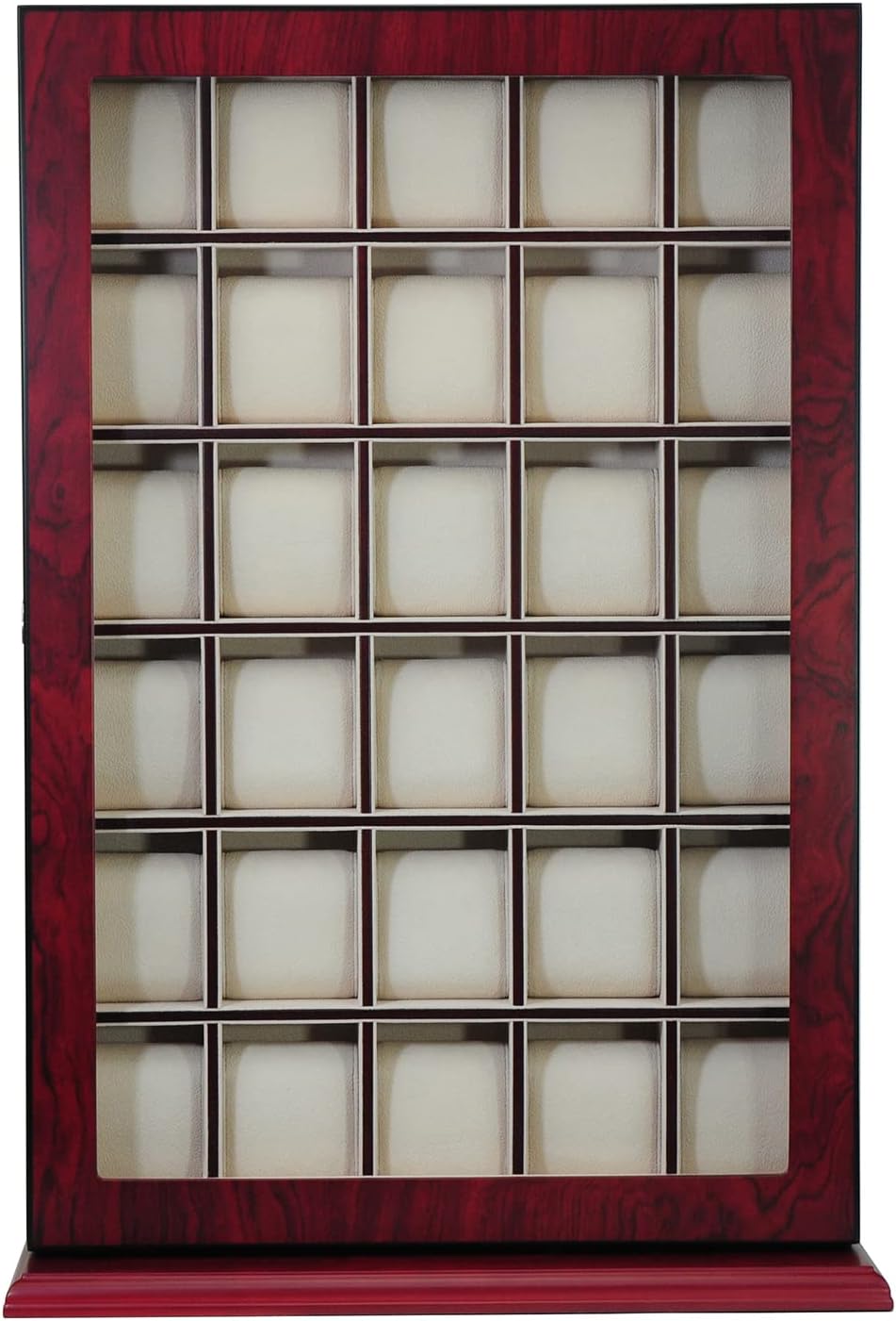 TIMELYBUYS 30 Piece Cherry Wood Watch Display Wall Hanging Case and Storage Organizer Box and Stand Father's Day
