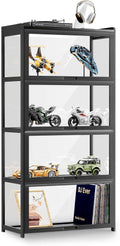 MoNiBloom 55' Curio Display Cabinet with Doors, 4-Tier Bamboo Showcase Storage Cabinet Shelf Collectibles Toy Display Case for Living Room, Black