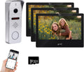Ring Doorbell Wired,1080P Doorbell Camera(W),Indoor Outdoor Camera,10 Inch Monitor (B) Ring Video Doorbell with Night Vision,Dual-Way Intercom for Villa House Office Apartment (1 Bell +3 Screen)