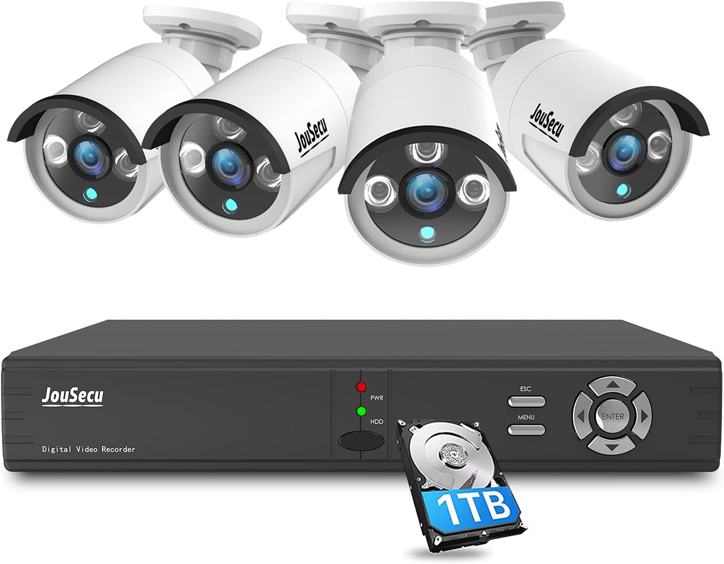 1080P 8CH Wired Home Security Camera System HD 5-in-1 Video DVR Recorder with 4X HD 2MP Weatherproof CCTV Cameras, Motion Alert, Remote Access