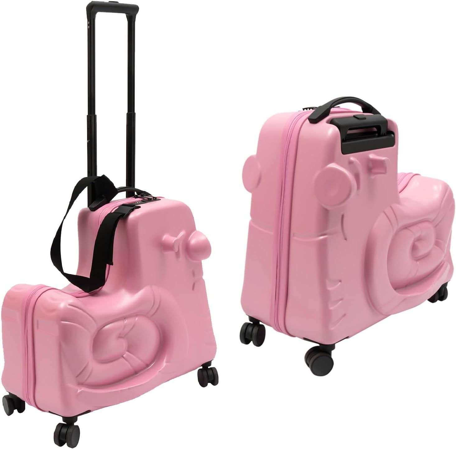 Ride-on Luggage, 20'/24' Carry on Suitcase with Universal Wheels Portable Trolley Luggage with Password Lock & Safety Belt, Unisex Riding Suitcase for Ages 3-6 within 180 lbs, Pink