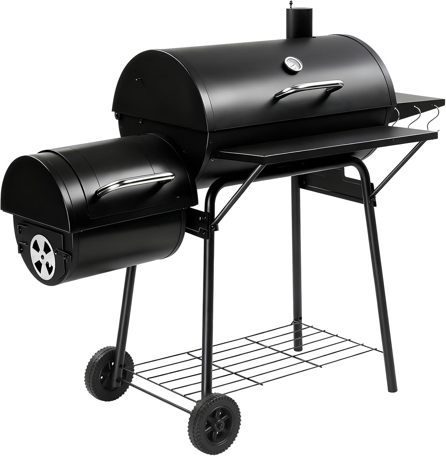 Outvita Charcoal Grill with Offset Smoker, Barrel Barbecue Smoker Grill with Spacious Cooking Area for BBQ, Backyard Patio Picnic Parties Camping, Black
