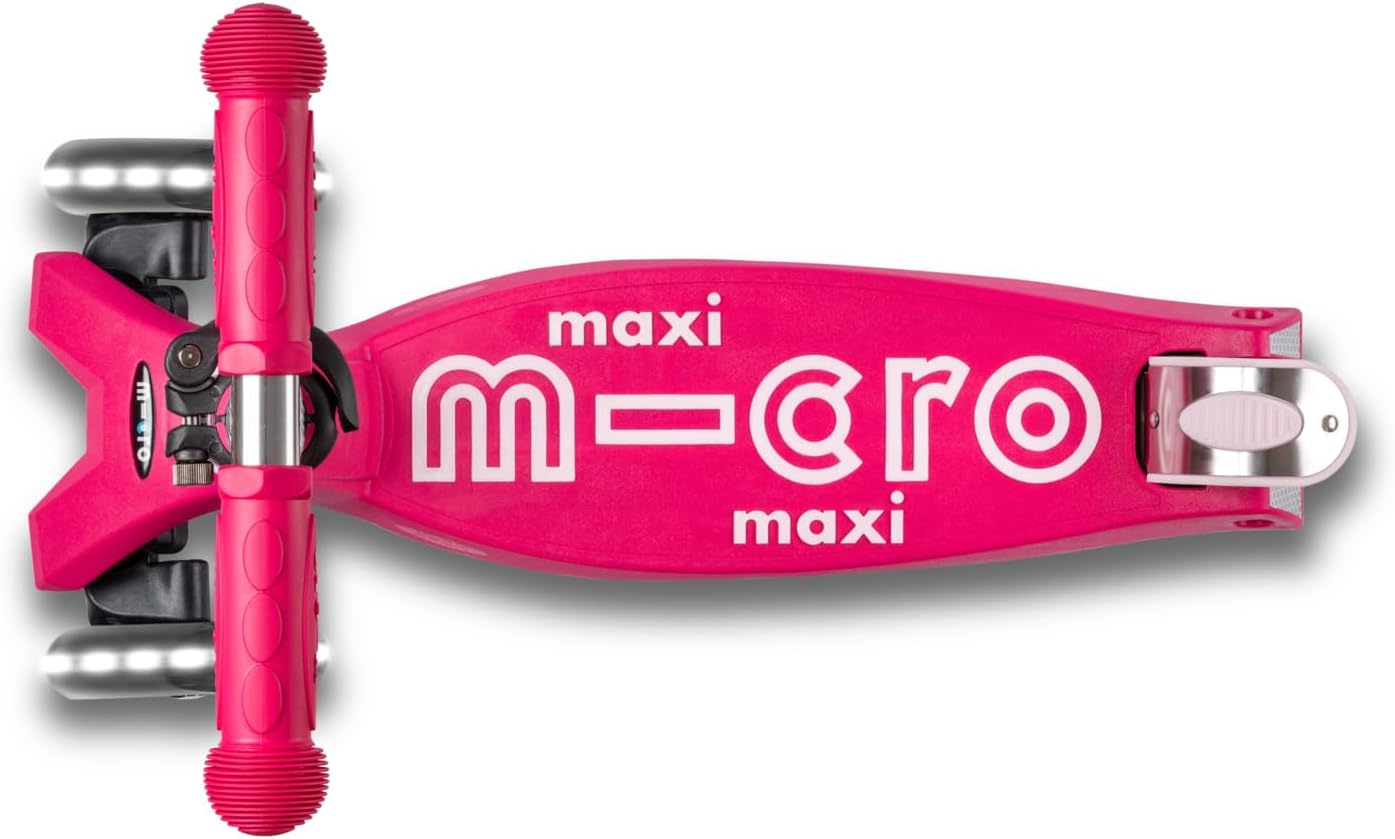 Micro Kickboard | Maxi LED Kids Scooter for Ages 5-12 | Children up to 110 lbs | 3 Wheel Lean-to-Steer Design | Adjustable T Bar | Smooth Ride, Motion Activated PU LED Wheels | Swiss Design