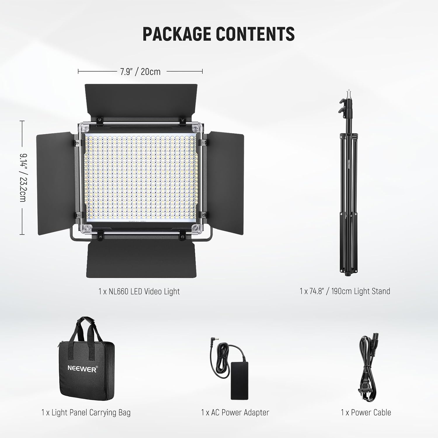 NEEWER Bi Color LED Studio Light with Tripod Stand Barndoors, Video Panel Key Lighting for Video Recording Streaming Photoshoot Photography, 660 LEDs 3200K-5600K 3300lx/1m Dimmable CRI96+, NL660